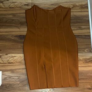 Fashion Nova Strapless Tan Dress
